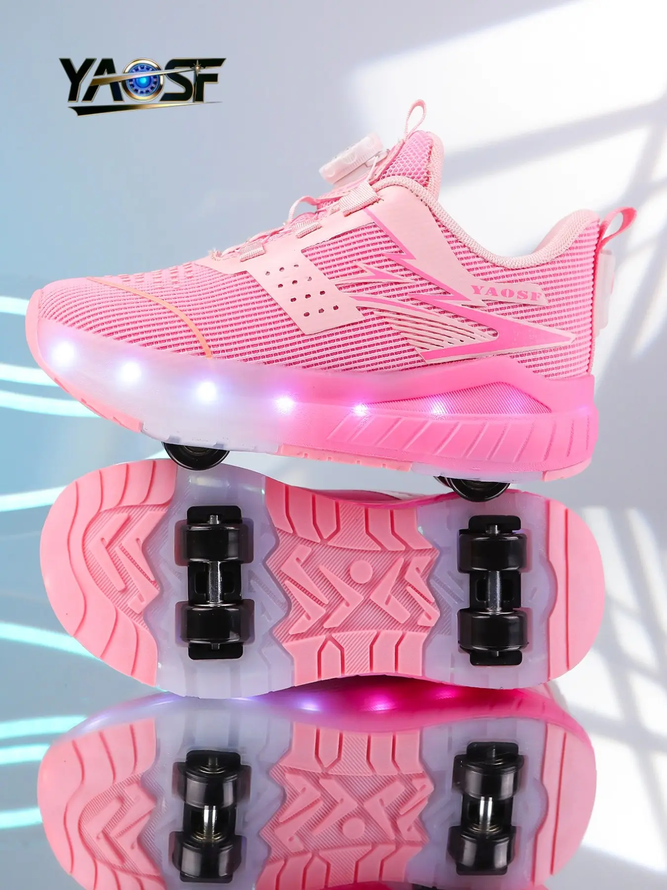 Yaosf Detachable Four-Wheel Glowing Roller Skates, RGB LED Neon Light Band, Adjustable Lights, Anti-Slip Thick Sole, Unisex Design, Kids & Teens