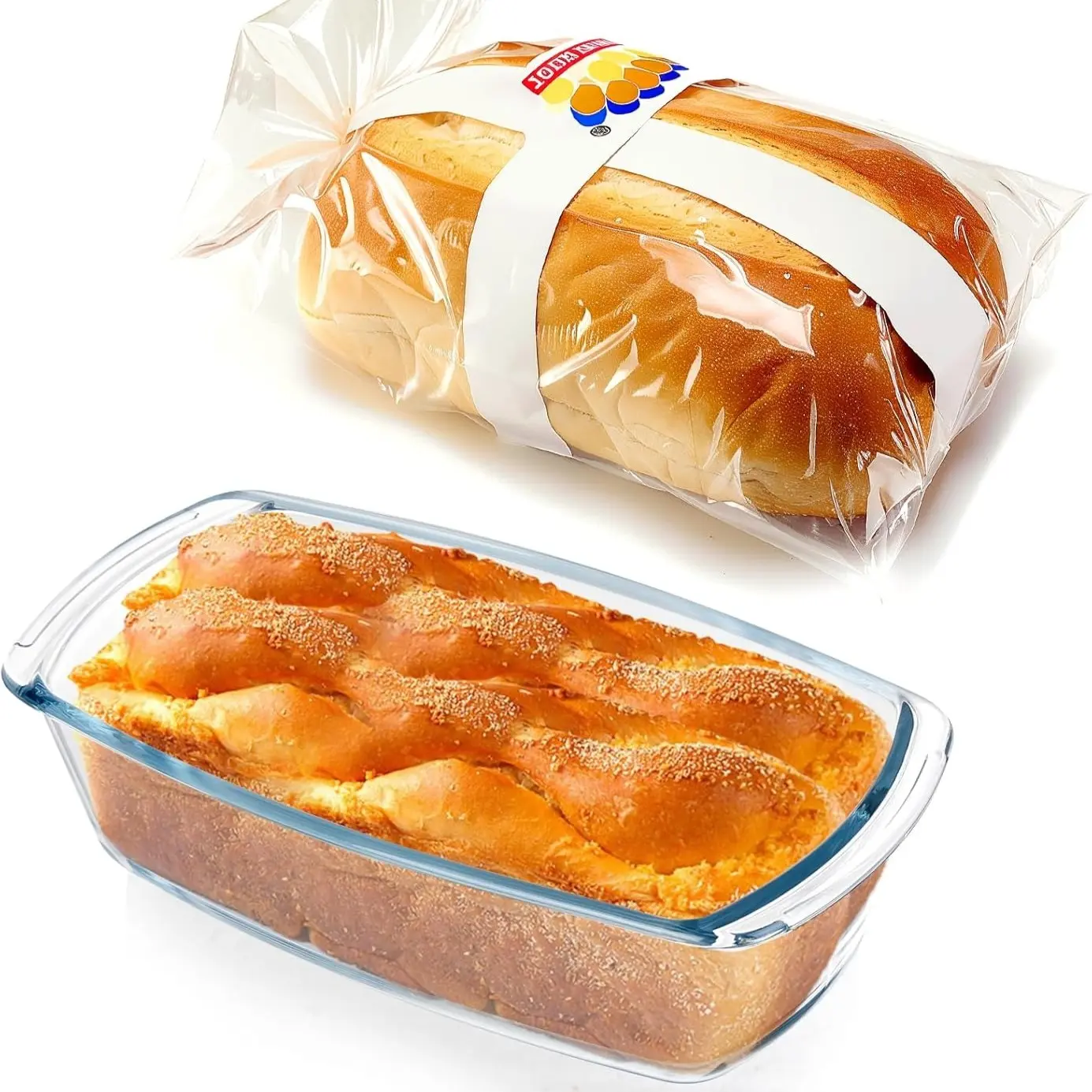 4pcs Glass Loaf Pan Set with Lids - Stackable 1.9 QT/ 62oz Glass Bread Baking Dishes - 2 Food Storage Containers + 2 Airtight Lids, Oven & Microwave Safe, Dishwasher Safe - Clear
