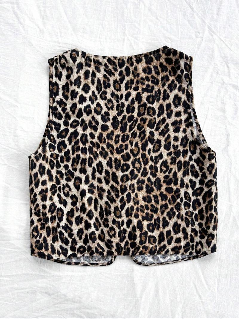 Women's All Over Print Tie Front Tank Top, Casual Sleeveless V Neck Top for Summer, Ladies Clothes for Daily Wear