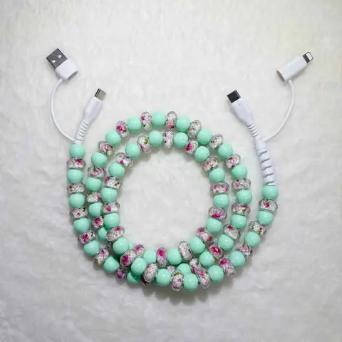 4 in 1 Acrylic Beaded Charging Cable Creative Design，Compatible with all devices USB-C and Lightning interfaces, 3.3 feet in length, ideal for women for fast charging,Holiday gifts, New Year gifts, Data Cable, Usb Charger Cable, Beaded Charging Cords
