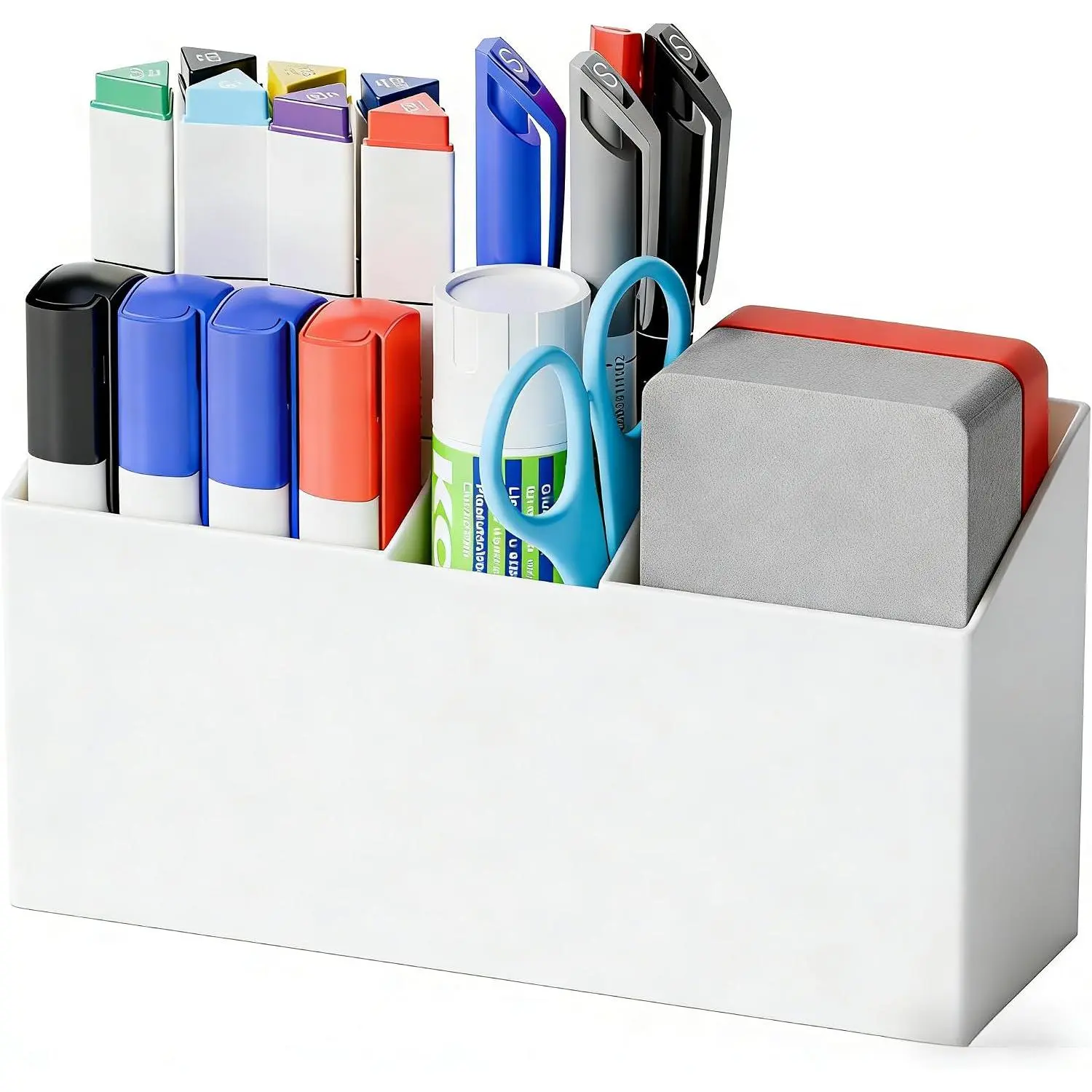Dry Erase Marker Holder for Whiteboard,,Refrigerator,Fridge,Non Slip  Pencil Holder,Wall Mounted Acrlic Pen Holder with Adhesive,Classroom and Locker  Organizer,White