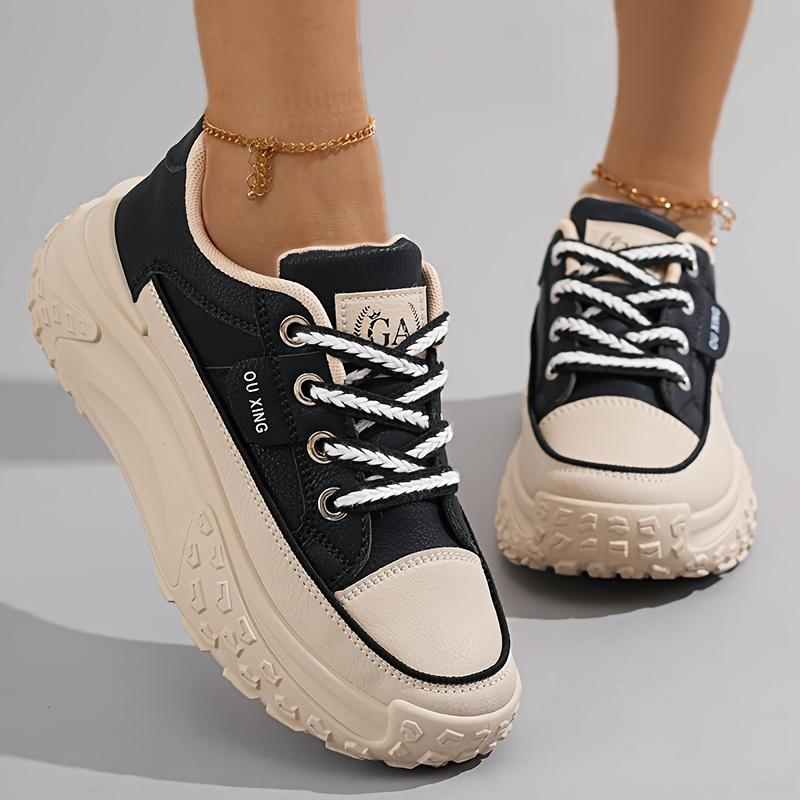 Women's Chunky Platform Sneakers, Fashion Thick Sole Dad Shoes, Versatile Casual Sports Shoes For Students, Breathable Lace-Up Trainers