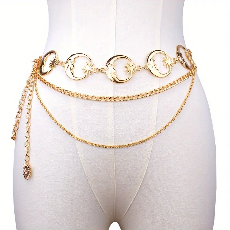 Metal moon belt body chain, adjustable single-layer waist chain, dress waist accessory