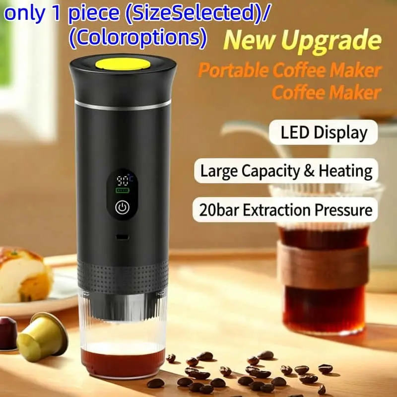 Portable Digital Electric Capsule Coffee Machine, Pump Pressure Espresso Maker, Compact Mini Coffee Brewer for Car, Travel, Home, Office