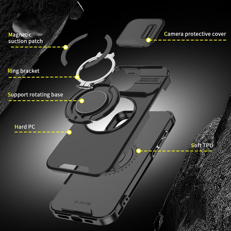 Case For iPhone 16 15 Pro Max 14 13 12 Military Shockproof 360° Rotate Mag Safe Magnetic Ring Holder Slide Camera Protective Cover