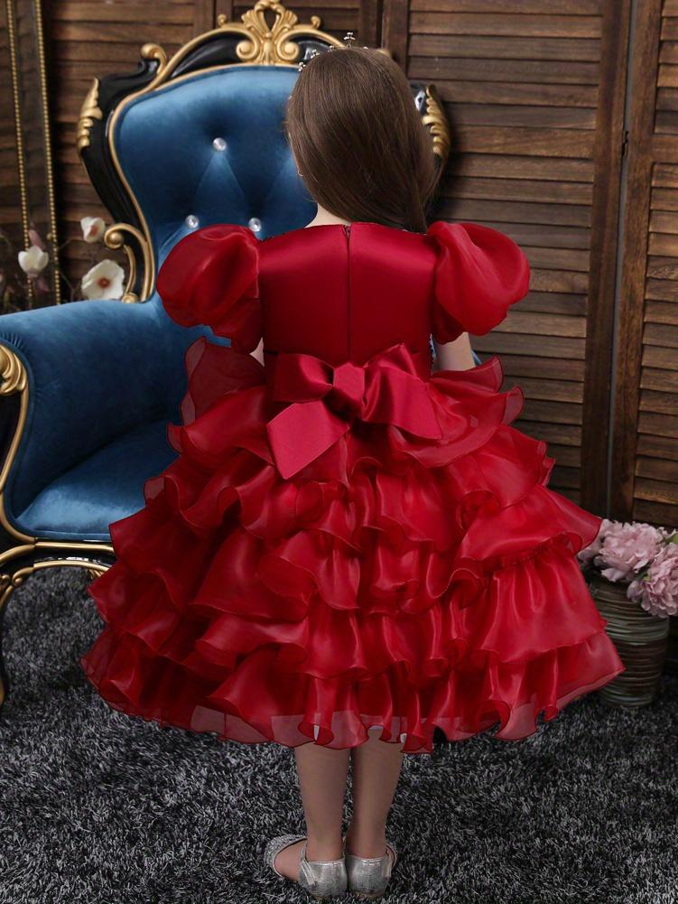 Girls Sparkling Sequin Princess Dress Puff Sleeves Halloween Christmas Dance Performances Formal Dresses for Youngsters Stage Performance Skirt with Positioning Holes
