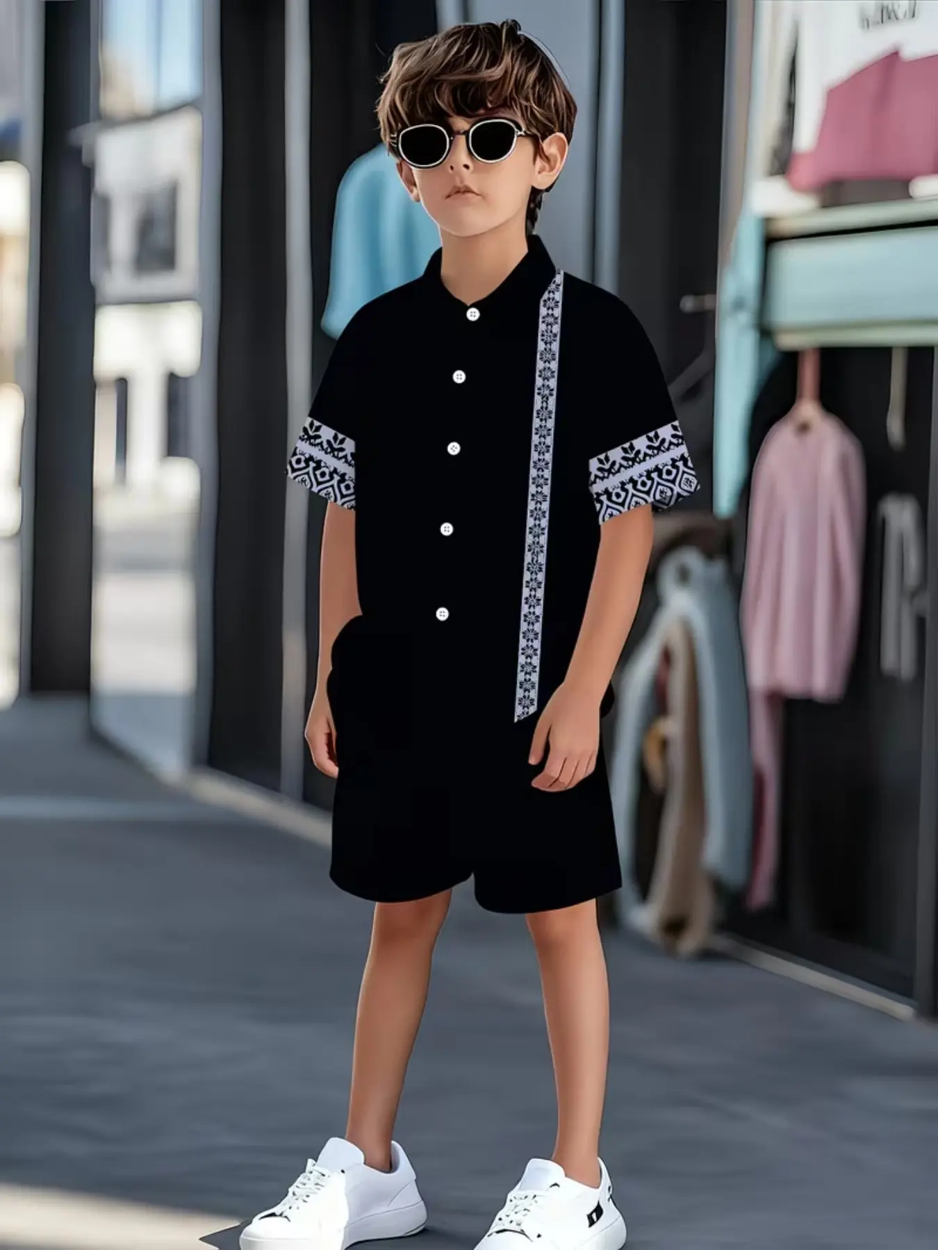 Boys' Short Sleeve Romper, Fashion Embroidered Patchwork, Summer Casual Kids Clothes, Stylish