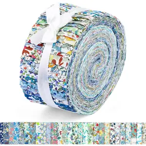 45 Pcs Fabric Jelly Rolls, Jelly Roll Strips for Quilting, Patchwork Craft Cotton Quilting Fabric, Plain Weave Cotton for Sewing Project (Blue Series)