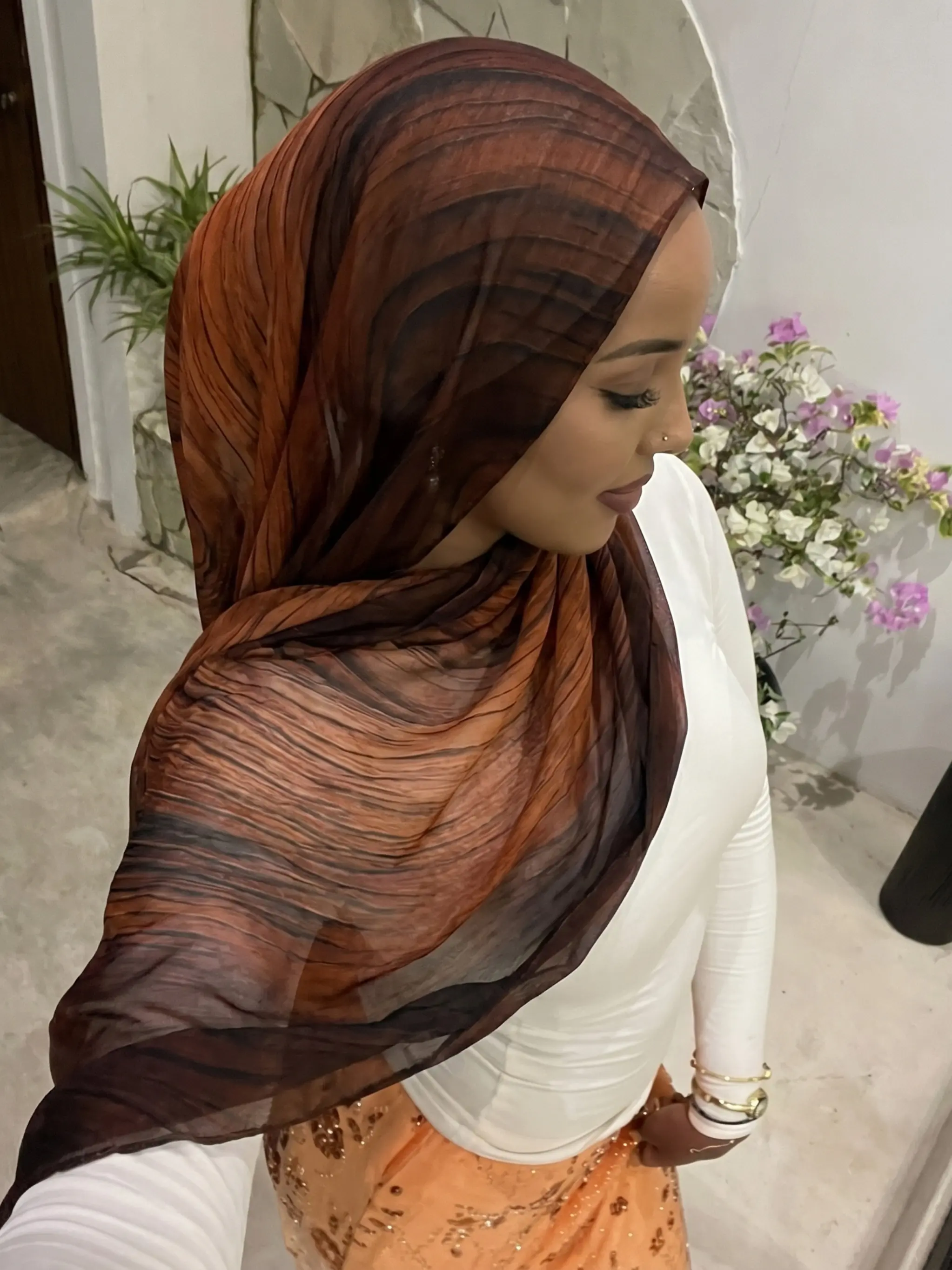 Wood Grain Chiffon All Seasons Headscarf, Muslim Hijab, Beach Sunset Sun Protection Shawl, Bandana, Stylish and Functional Accessory