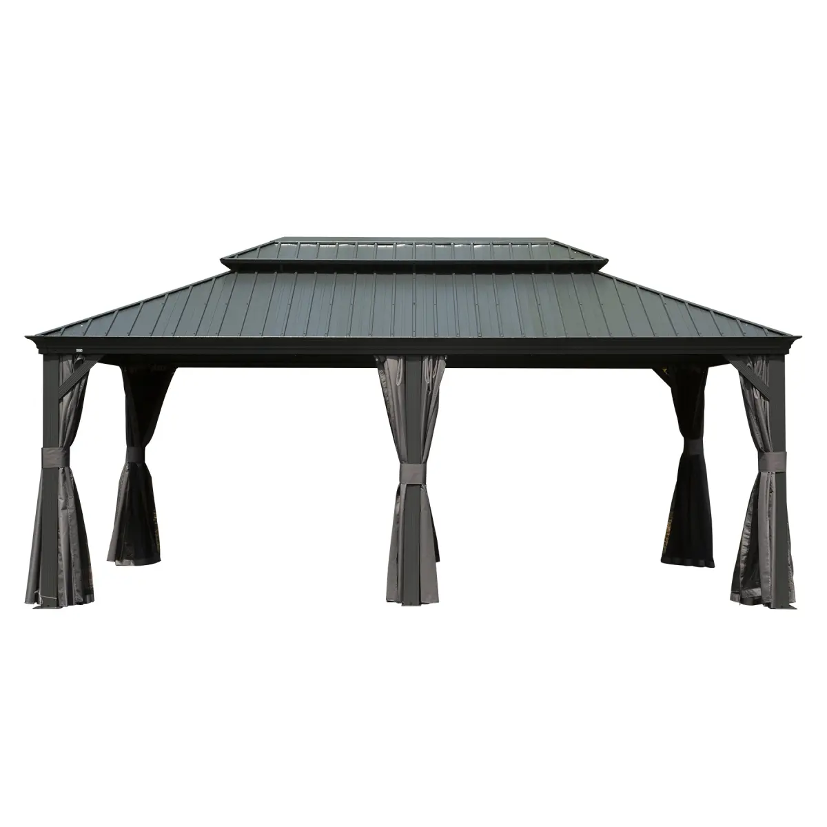 12' X 20' Hardtop Gazebo Large Outdoor Metal Gazebo with Galvanized Steel Double Roof Canopy, Aluminum Frame, Curtains and Netting for Patio, Deck, Garden, Grey