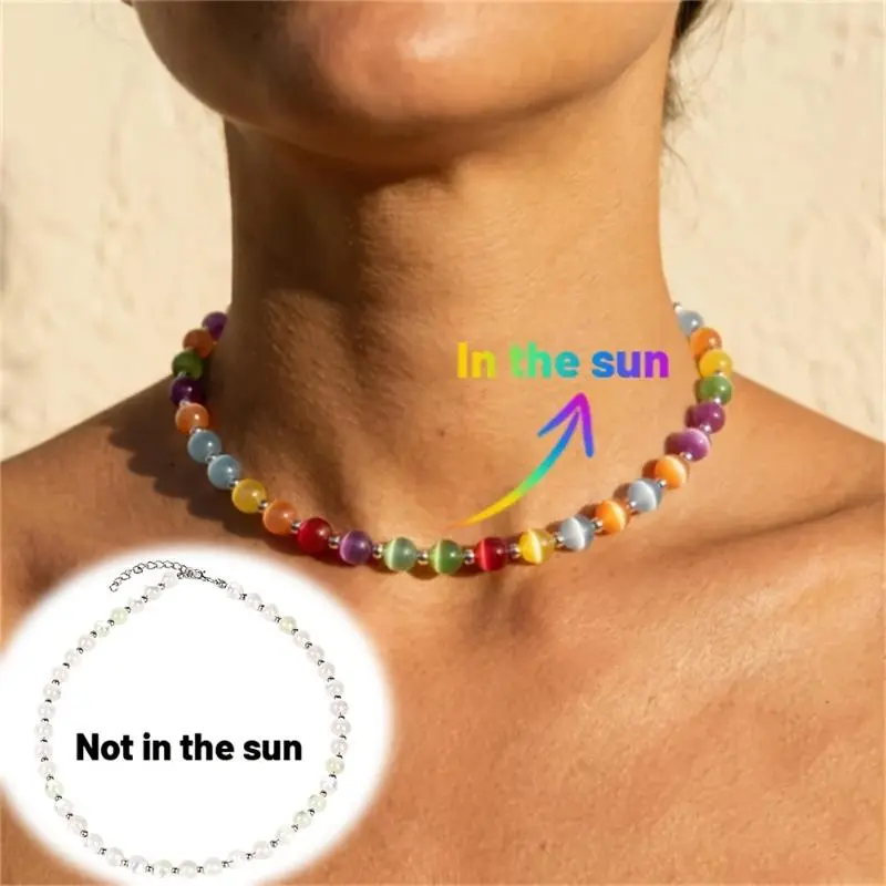 Sunlight-Activated Color-Changing Resin Necklace - Boho Style Necklace with Light-Sensitive Resin Pendant, Casual Unisex Beach Vacation Costume Jewelry, Friend Gift, Includes Pendant