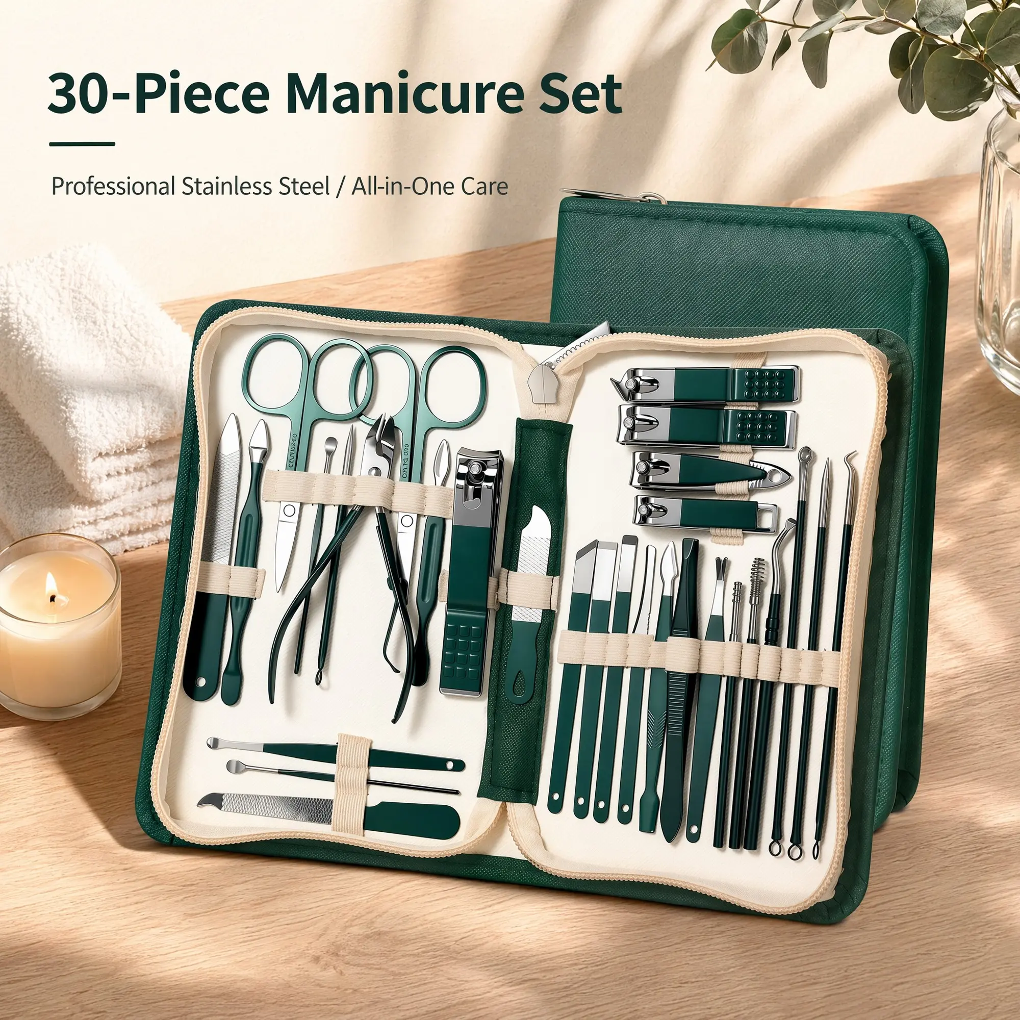30pcs Dark Stainless Steel Nail Clippers Set, Manicure Pedicure Kit, Hand Foot Care Set, Personal Family Care, Gift Idea