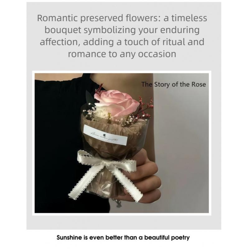 Mini Preserved Rose Bouquet in Gift Box, Eternal Single Rose Flower Arrangement, Romantic Valentine's Day Gift for Her, Mother's Day & Anniversary Home Decor