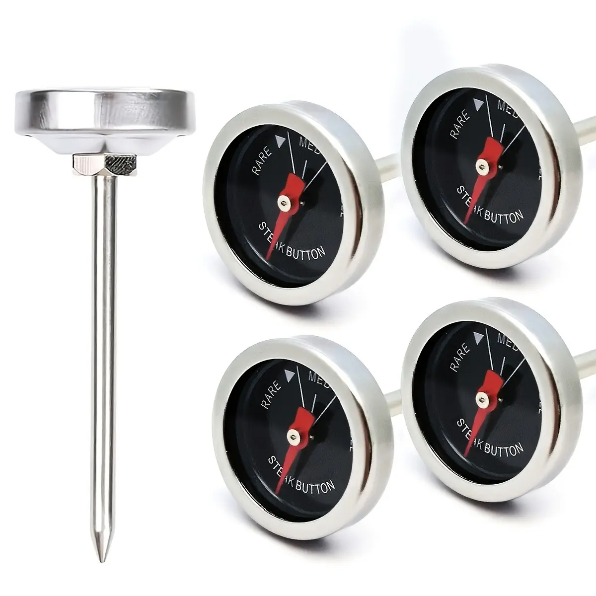 4pcs Mechanical Meat Thermometer with Doneness Scale, Ideal for Steak Cooking and Oven Baking, Precision Temperature Control