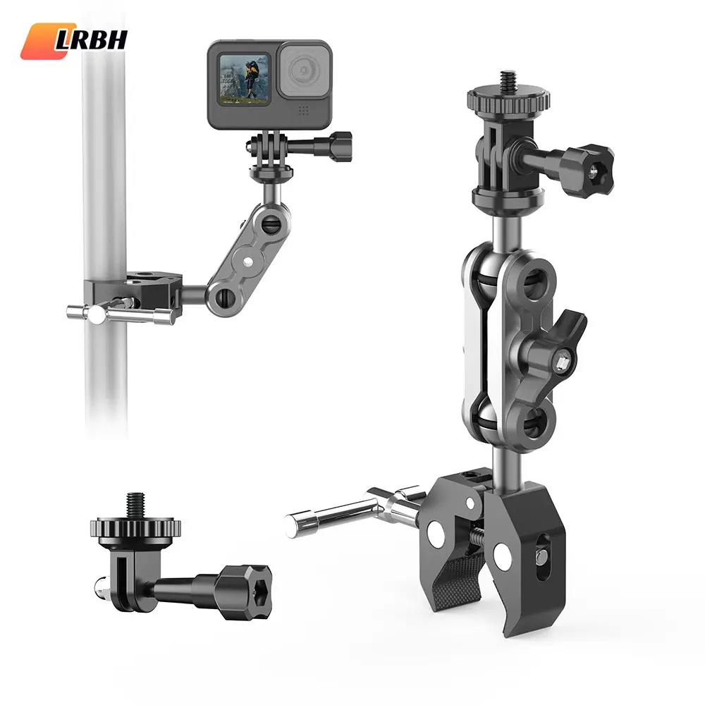 LRBH Super Clamp Camera Clamp Mount Monitor 360° Ballhead Magic Arm Double Ball Head Adapter Photography Camera Accessories with 1/4"-20 & 3/8"-16 Thread for Canon Nikon DSLR Camera/Gopro/LED Lights/Ronin-M/Ronin MX/Freefly MOVI