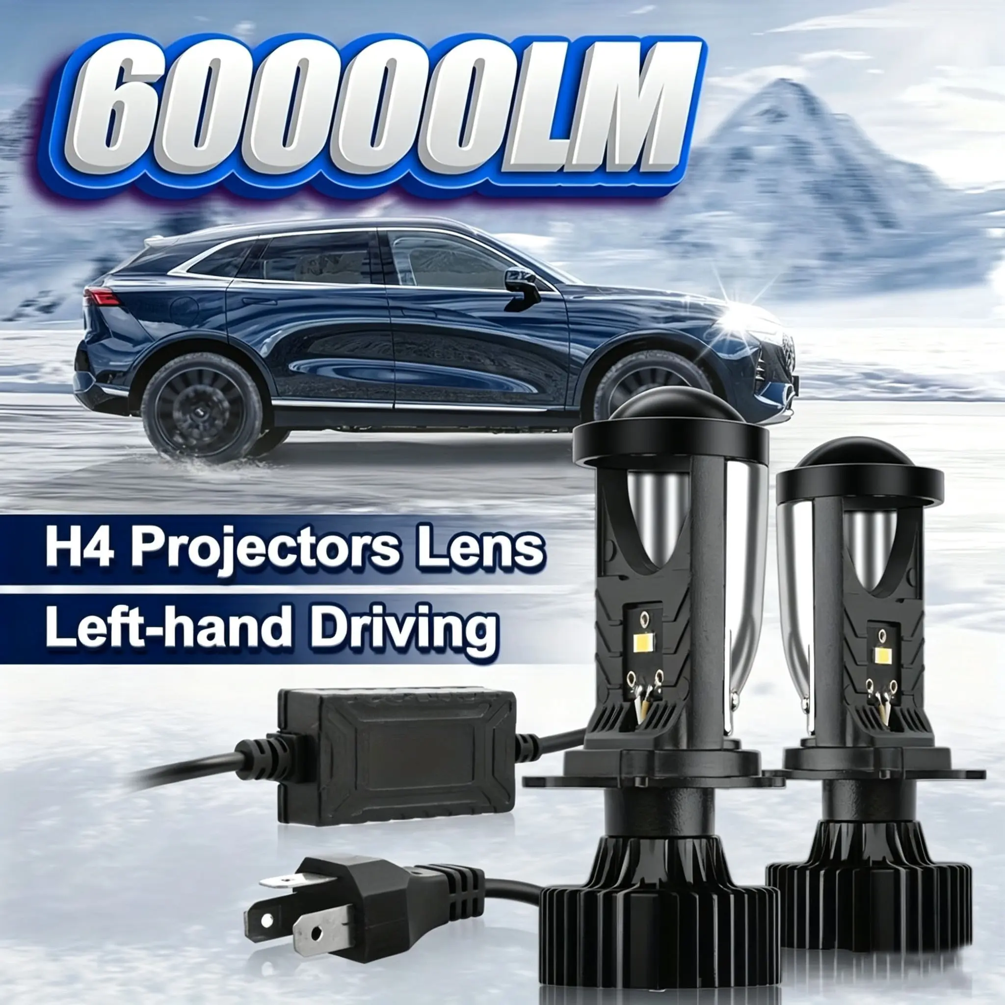Heyword H4 Bi LED Projector Lens, Car Headlight Bulbs, Csp Chip, Canbus, Super Bright, Auto High/low Beam, 6000k, 12V, Turbo Fan, Moto Fog Lamps
