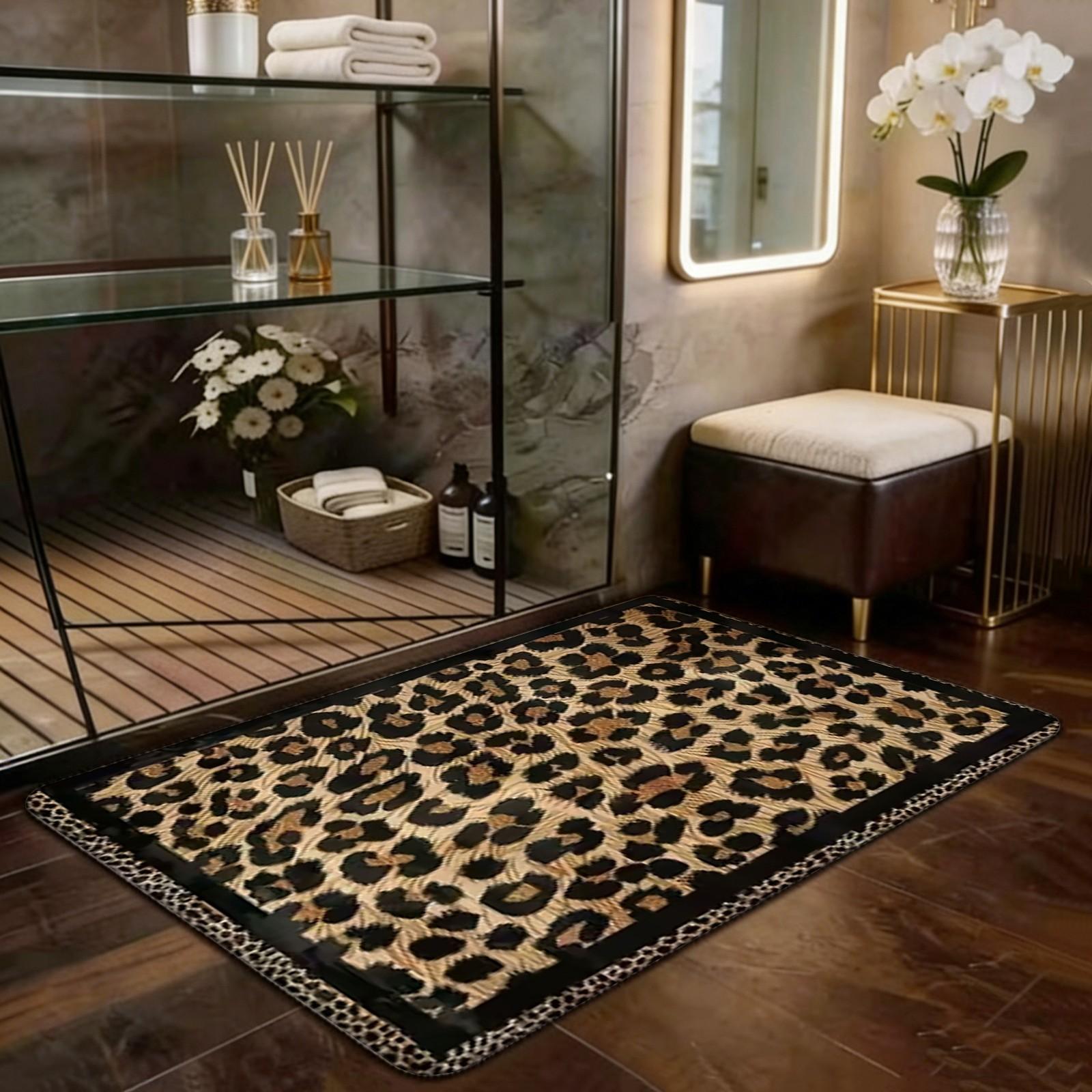 Vintage Leopard Print Rug, Luxurious Wild Style Home Carpet, Non-Slip Floor Mat for Living Room Bedroom, Durable Easy Clean