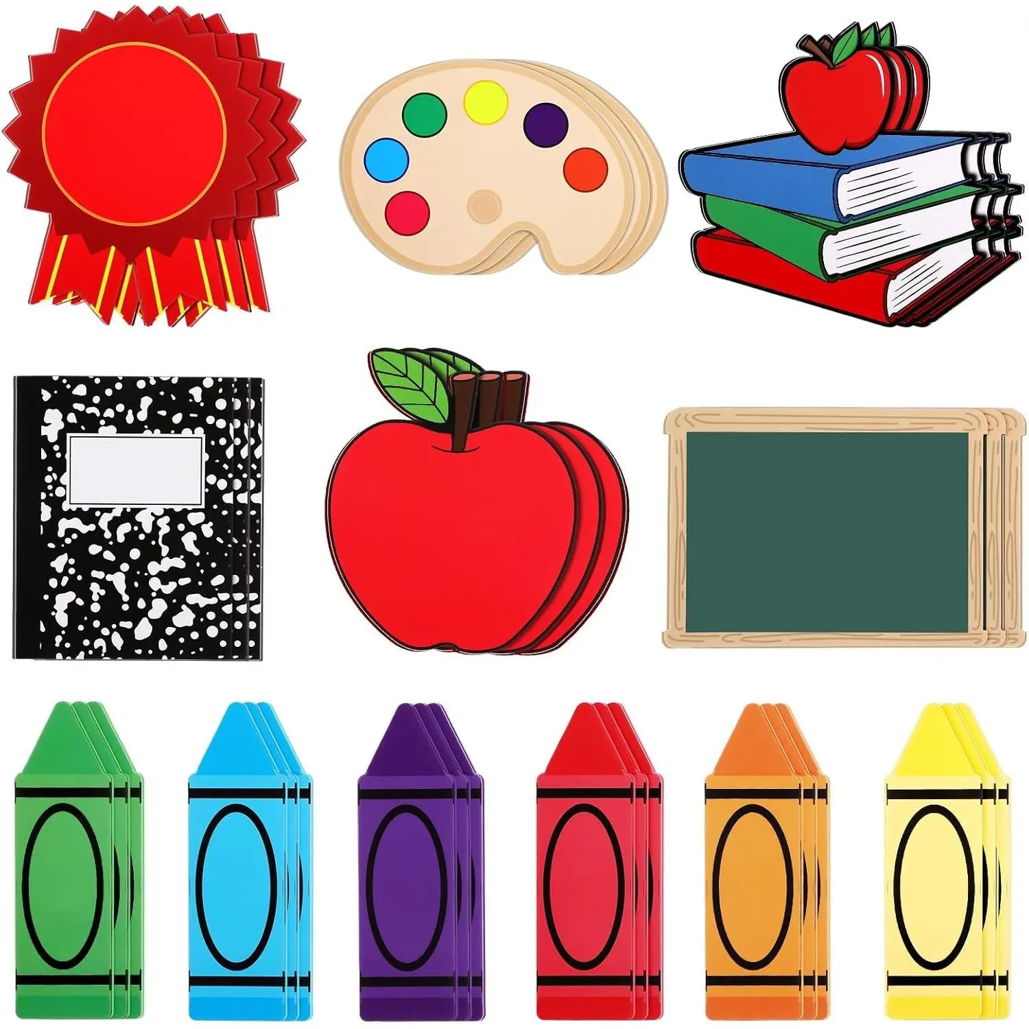 36 Pcs Back to School Cutouts Classroom Bulletin Board, Fresh Style 12 Designs Cardboard Signs for Classroom Bulletin Board, First Day Wall Decor for Teachers, Bus Apple Globe Backpack Ruler