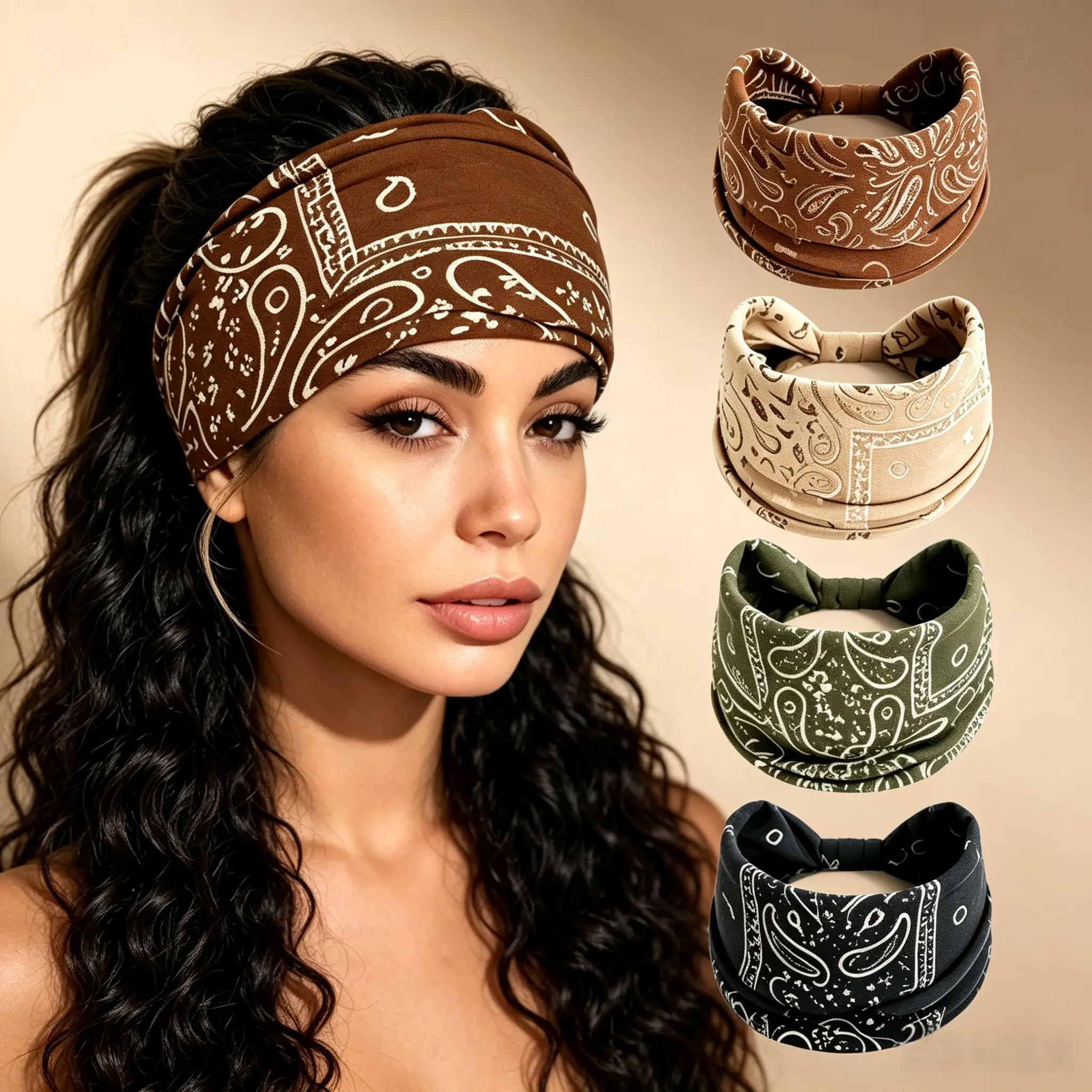 4Pcs Bohemian Tie-Dye Headbands, Wide High Elastic Printed Sports Headscarves for Women.Widened stretch design, suitable for sports, housework and travel, sweat-wicking, versatile hair accessories.