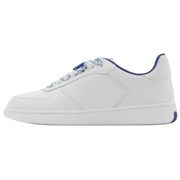 Burberry Women's White and Blue Leather Low-Top Lace-Up Casual Sneakers - Trending Flats, Maison Mihara Verifiable with Credentials & Global Authentication Support