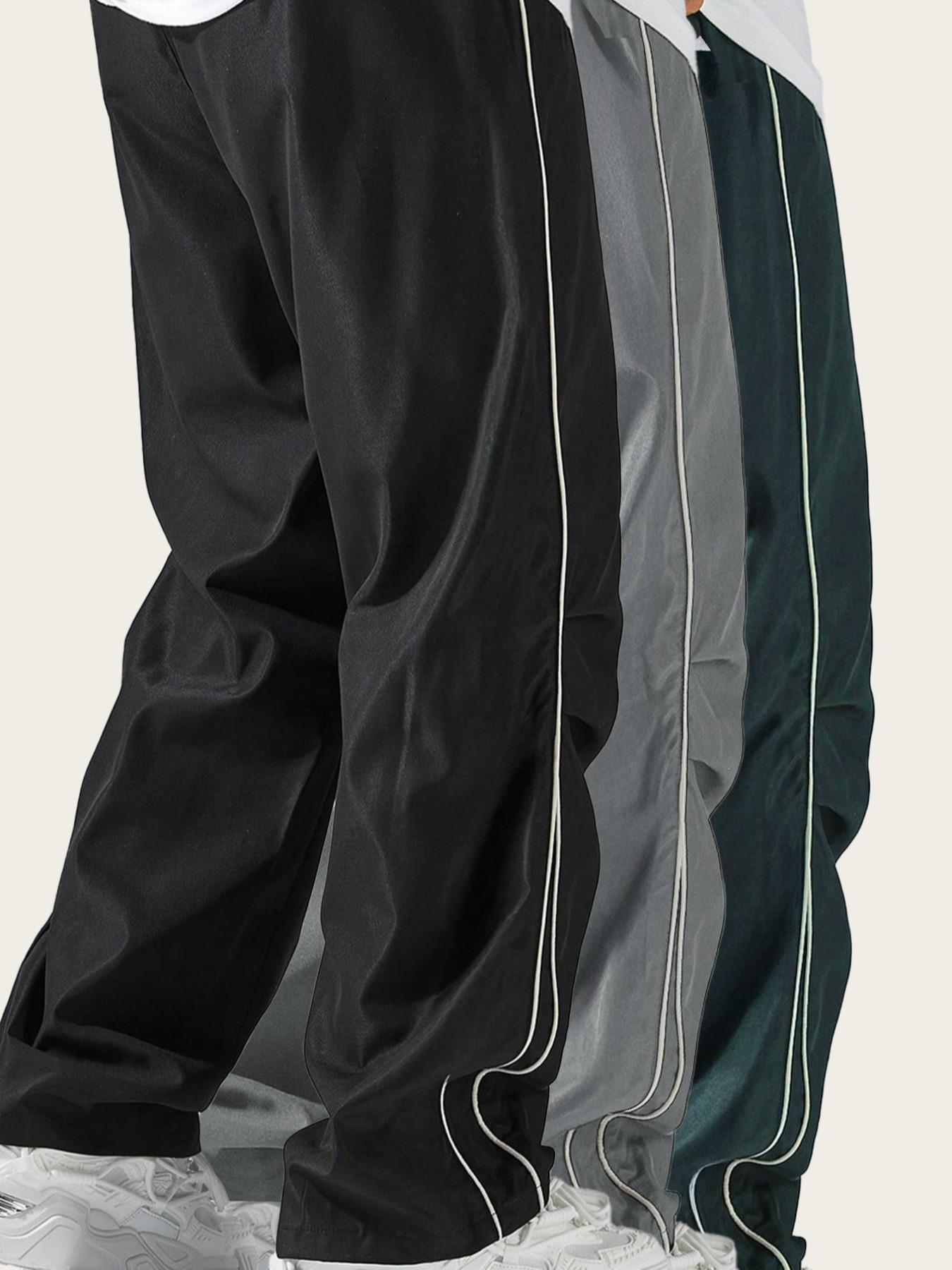 Men's Letter Print Drawstring Waist Athletic Pants, Casual Comfy Contrast Binding Pocket Straight Leg Trousers for Daily Wear, Unisex Workout Bottoms for All Seasons