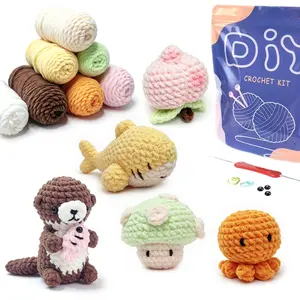 5-Piece DIY Crochet Supplies Kit for Beginners, Includes Yarn, Hooks, Stitch Markers, Tutorial Video, Random Colors, Perfect for Crafting