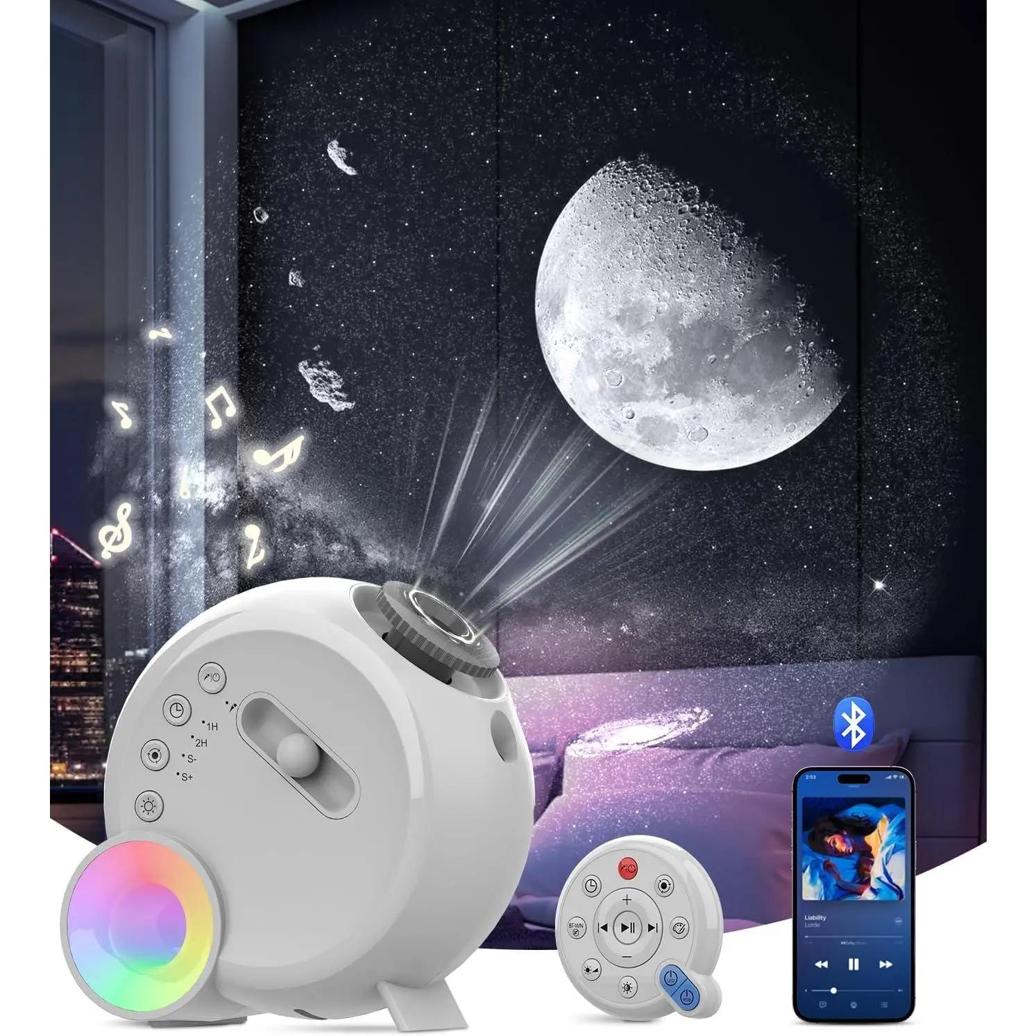 Galaxy Projector for Bedroom,4K Image Planetarium Projector Adjustable Knob,13 in 1  Night Light Projector with -in Speaker & White Noise,360? Rotating with Remote Timer (White)