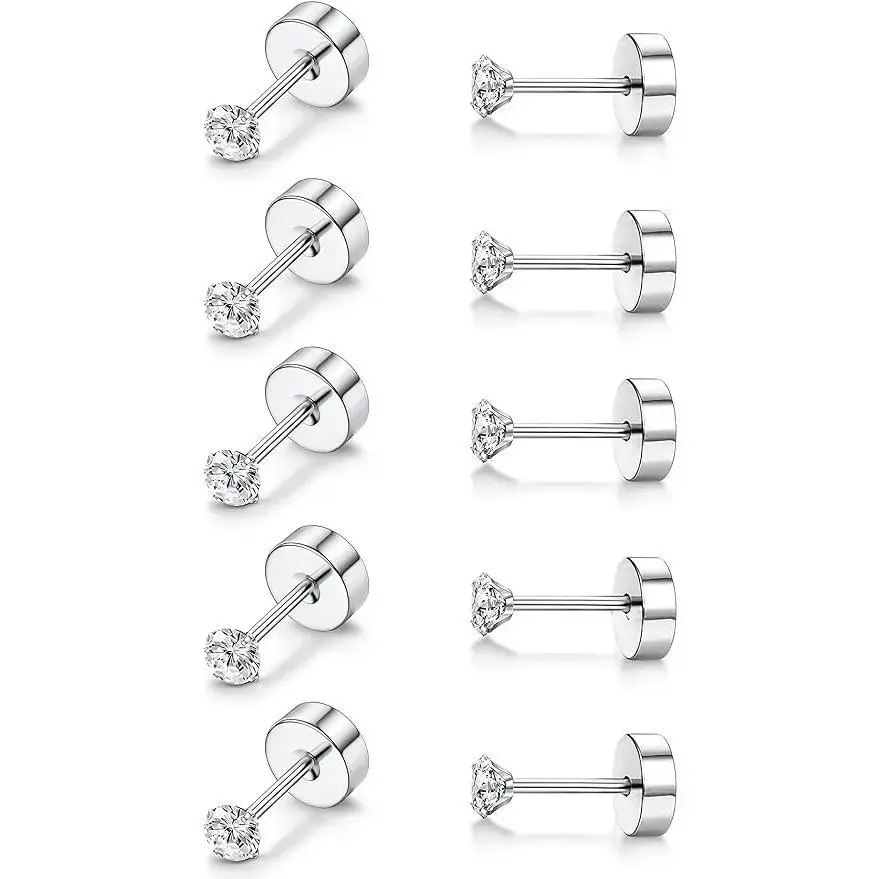 Women's titanium earrings G23 sensitive earrings titanium earrings hypoallergenic 20G flat back puncture pillow cartilage earrings daily set