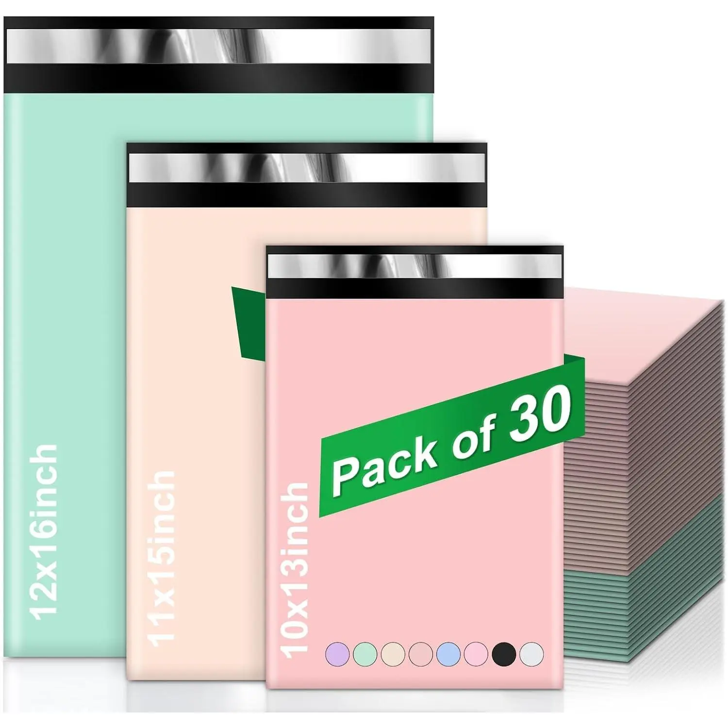 Variety Poly Mailers, 30 Pack Shipping Envelopes, Plastic Packaging Bags, Self-Seal Polymailers, Mailers Poly Bags, Shipping Bags for Small Business (10 Each: 10x13, 11x15, 12.5x16)