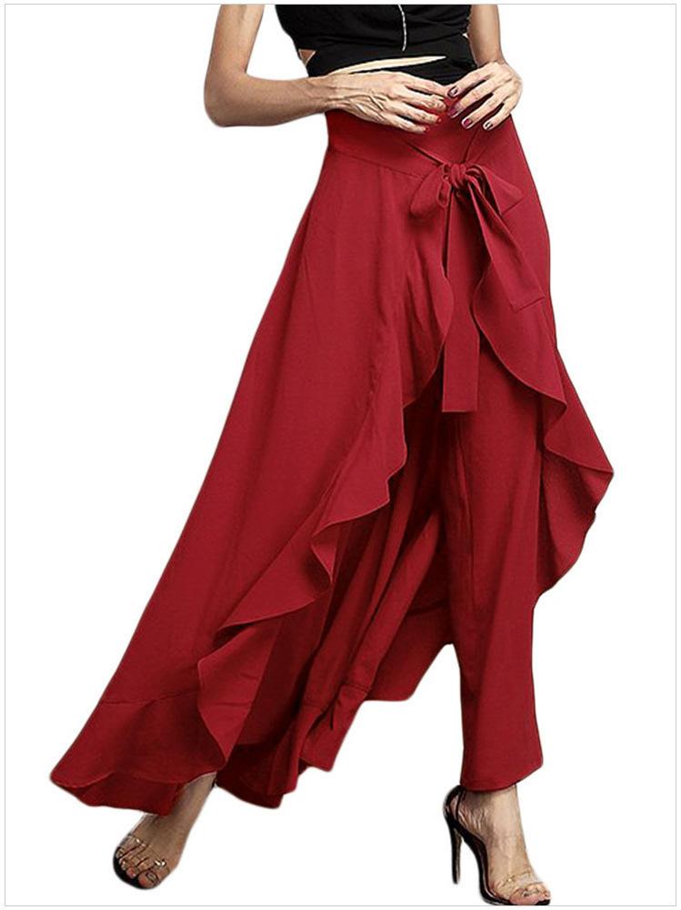 Oversized high waisted wide leg pants |   Asymmetric tie details, casual style, solid color, slightly elastic fabric, suitable for spring and summer wear