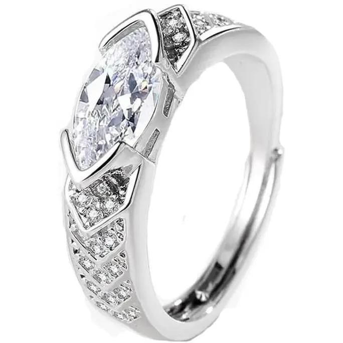 Lymphatic Therapy Titanium Ion Moissanite Diamond Ring - Women's Lymph Detox Ring with Open Cubic Zirconia and Magnetology Acupressure Crystal