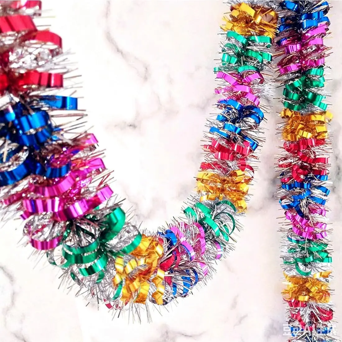 33Ft Long Tinsel Twist Garland Shiny Thick Metallic Foil Xmas Tree Decorations for Birthday Party Christmas  Year Parties Parade Floats and Other Holidays  Decor Supplies-(Colours+)