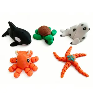 5-Pack 3D Printed Ocean Animal Jointed Figurines, Large Size Micro Landscape Creative Decorations, Perfect for Collectors and Enthusiasts