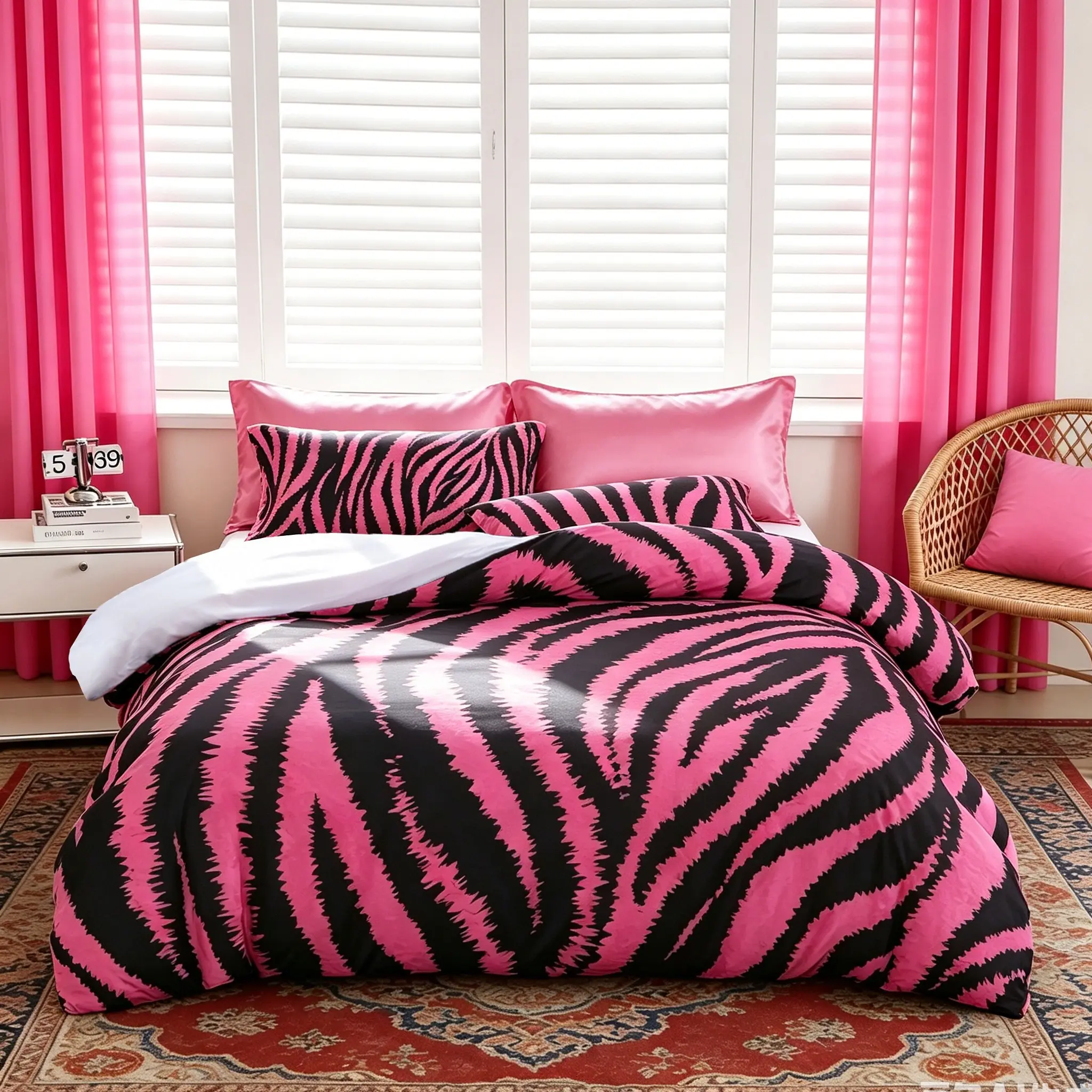 3Pcs Pink Zebra‑Print Duvet Cover Set, 1 Duvet Cover + 2 Pillowcases, No Inserts, Zipper Closure for Easy Removal & Washing, Soft Comfortable Fabric, Stylish Bedroom Decor, Perfect Gift Choice