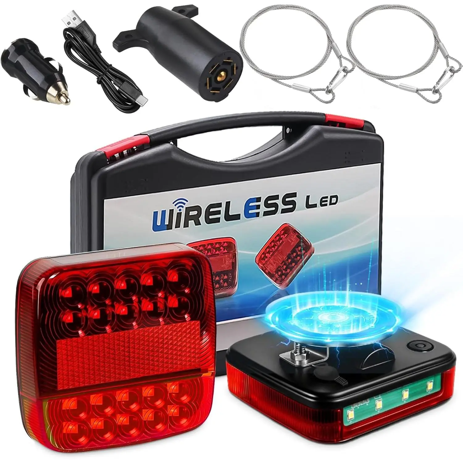 Wireless Trailer Lights Magnetic, Upgrade Rechargeable Wireless Trailer Tow Lights LED Kit, IP65 Waterproof, 10-Hour Battery Life, 100 FT Signal Synchronization for Towing Truck Camper RV Boat