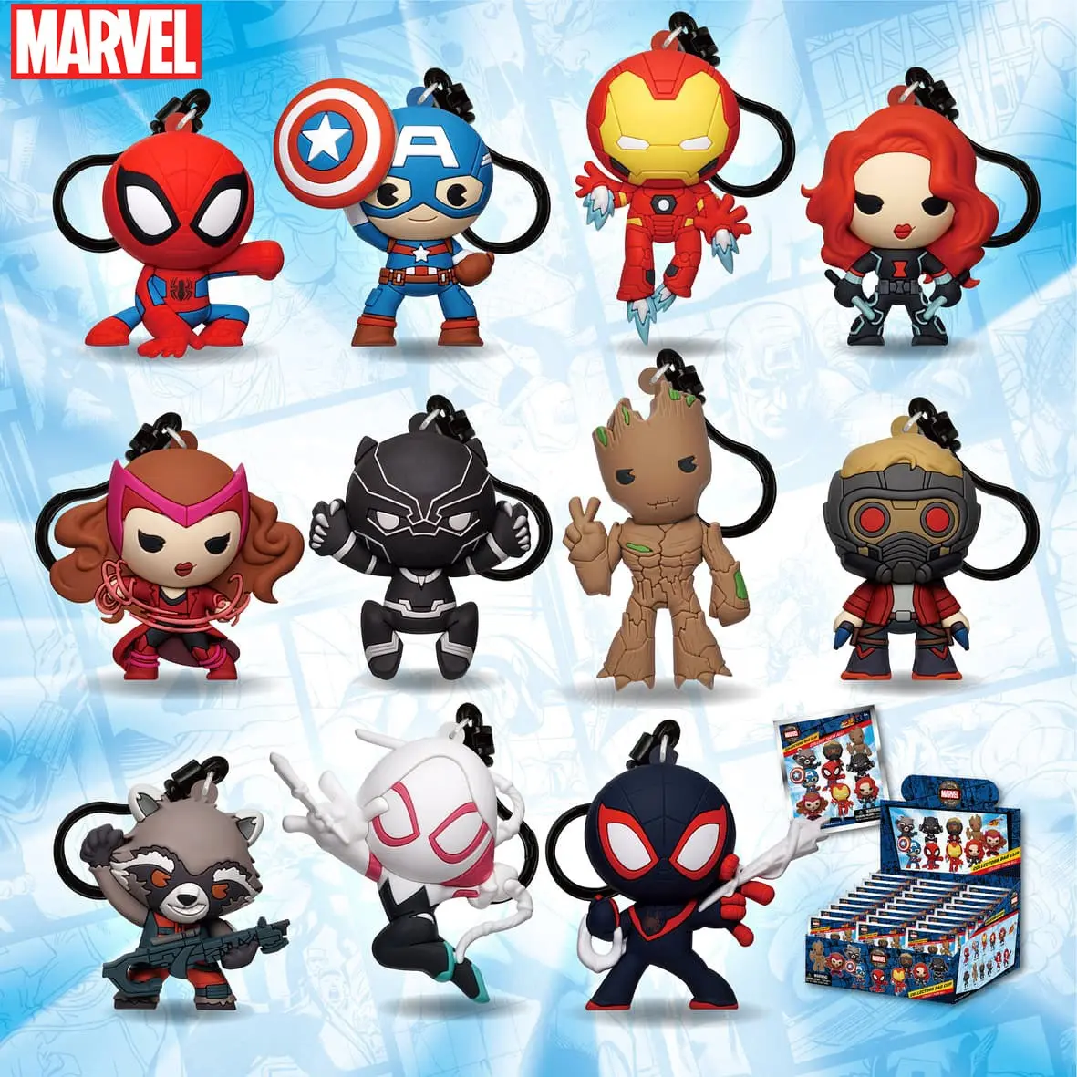 1PC Marvel 85th Anniversary Officially Licensed 3D Foam Bag Clip Mystery Blind Bag Random Keychain Collectible