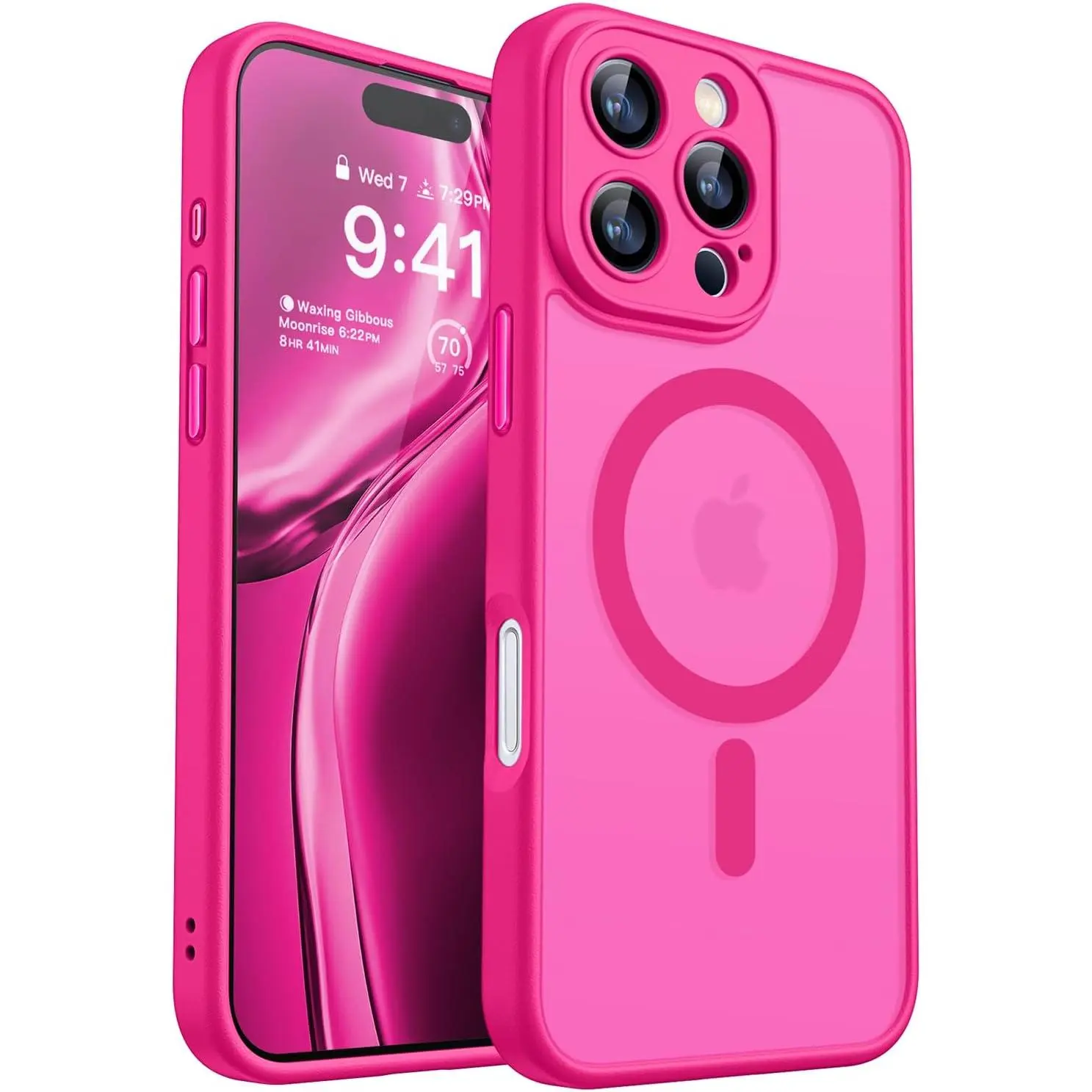 CANSHN Magnetic Fit Phone Case with Button Protection for iPhone 16 Pro Max 6.9in, TPU+PC Military Grade Shockproof Cover, Upgraded Full Camera Protection, MagSafe Compatible Translucent Matte Hot Pink
