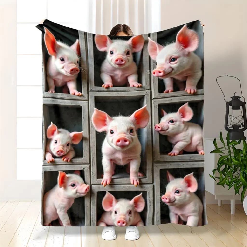 Plush Pink Pig Blanket - Ultra Soft Warm Flannel Bedspread with Realistic Piglet Design, Feel Cosy Bedding Decor Gift for Adults, 15.75"x19.69" Contemporary Style