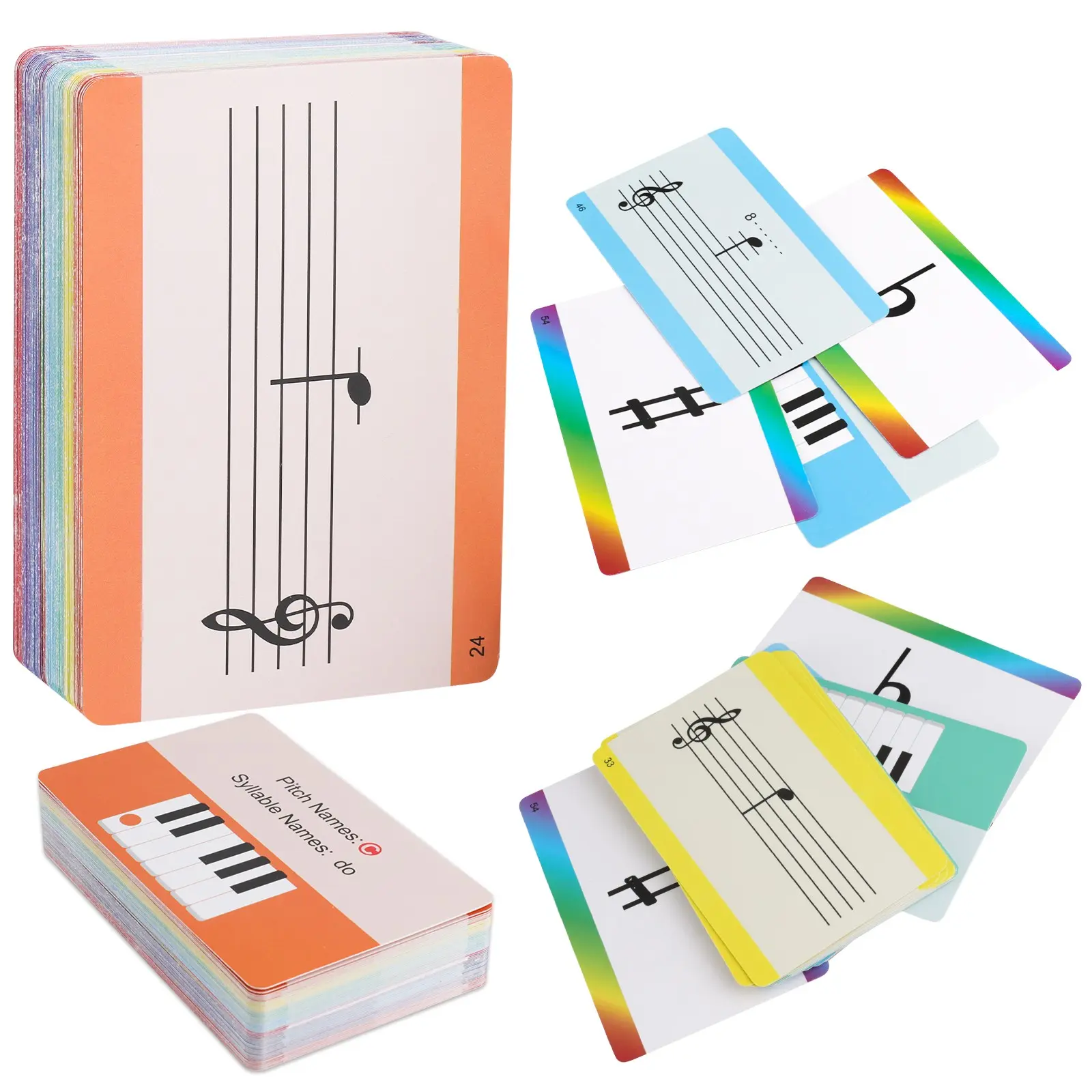 Piano Music Theory Learning Cards, Piano Note Memory Cards, Staff Notation Study Set, 54 Cards with Sharps and Flats, Thick Paper, Transparent Box