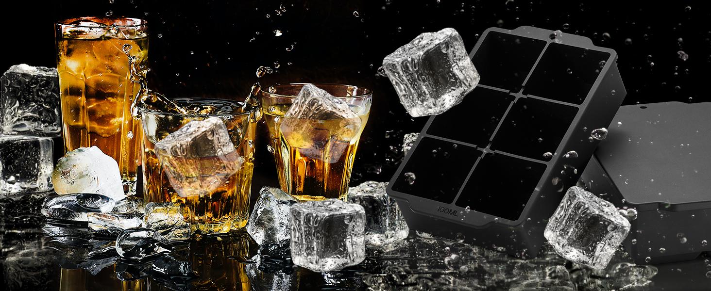Large Ice Cube Molds Tray with Lid, Stackable Big Silicone Square Ice Cube Mold for Whiskey Cocktails Bourbon Soups Frozen Treats, Whiskey Gifts for Men from Daughter Wife Son Kids