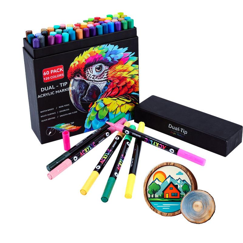 120 Color Acrylic Paint Pens Set, Dual Tip Markers for Art Drawing, Ideal for Rock Painting Wood Ceramic Plastic Handcrafts