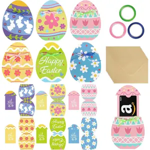 Easter  Card Holder,12 Sets Egg & Bunny Easter  Holder with Envelopes, Colorful Spring Basket Stuffers, Holiday Gifts for , Classroom Exchange and Party Favors