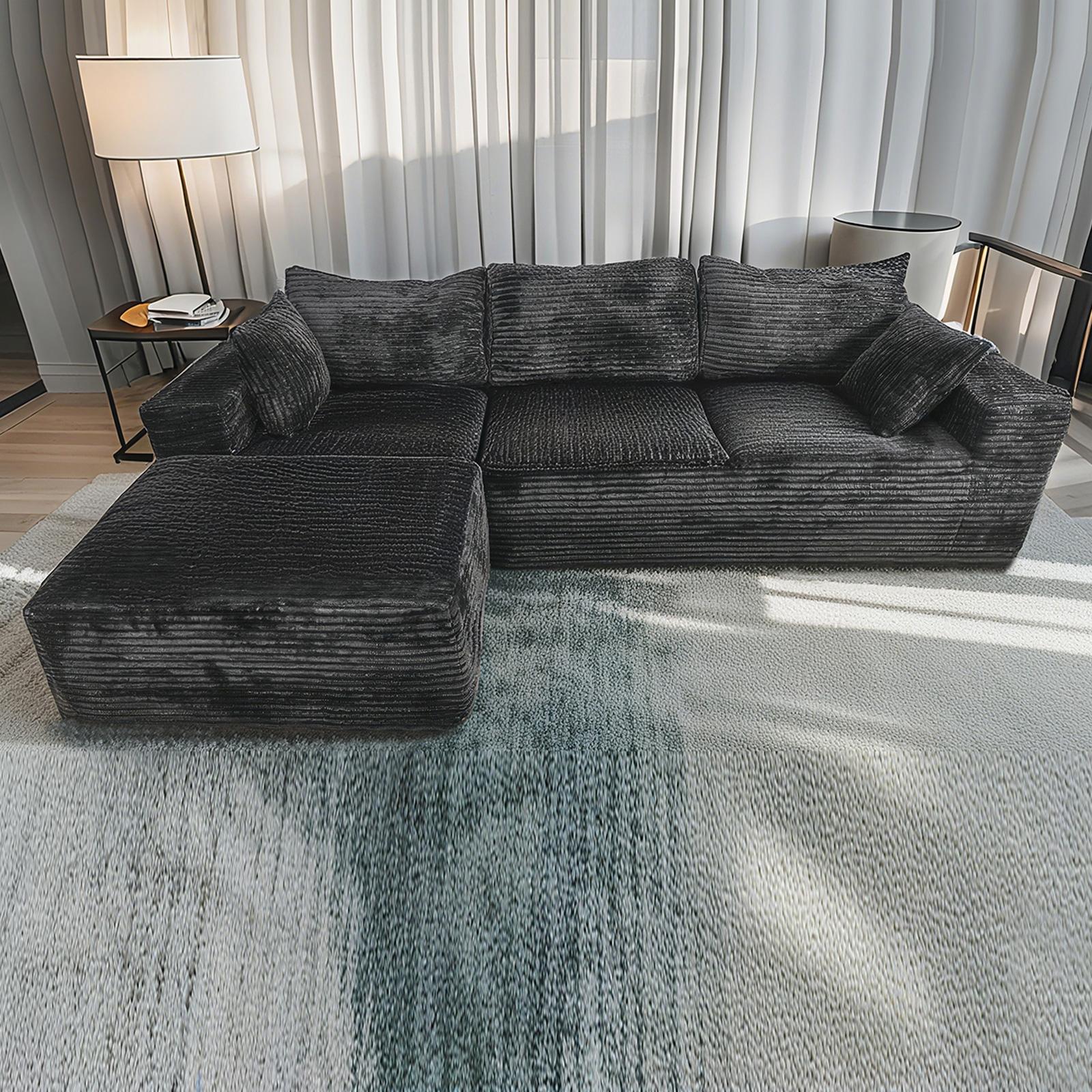 110" L-Shaped Sectional Sofa, Corduroy Chaise, Memory Foam, Modular Design, Living Room Storage