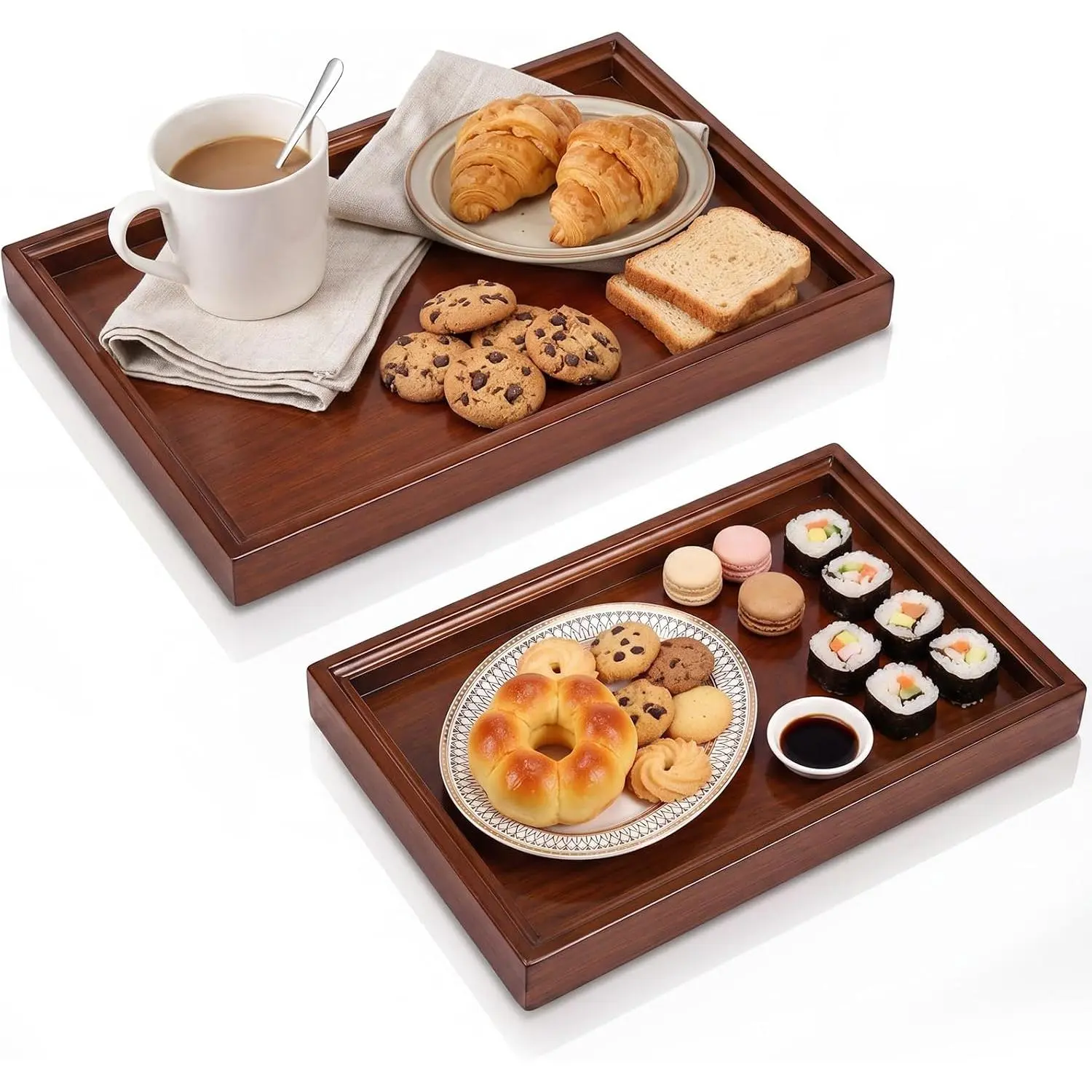 2 count Acacia  Serving Trays Set, Wooden Charcuterie Boards, -Size Rectangular Organizer Plates for Cheese, Snacks, , ,  Decor, Coffee Table & Housewarming Gifts