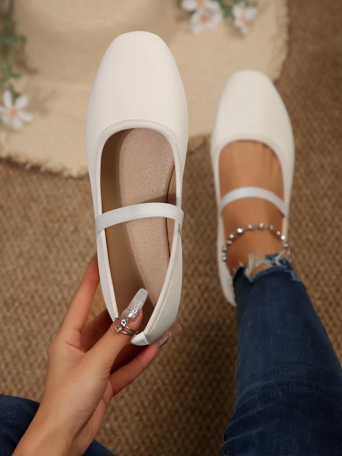 2026 Spring Summer French Style Mary Jane Flat Shoes, Textile Material, Elegant Design, All-Season Wear, Anti-Slip Rubber Sole