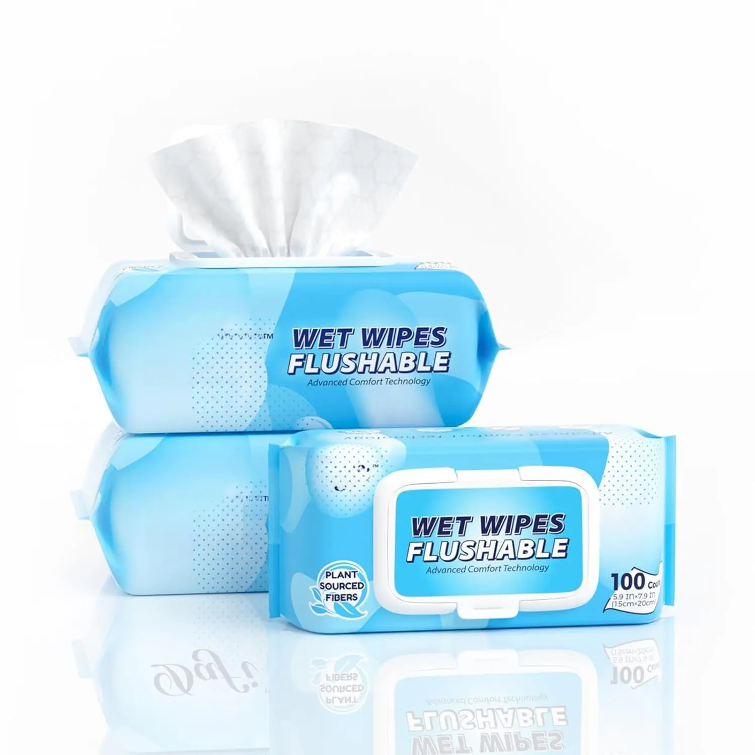 Flushable Wipes for Adult Wet Wipes,  300 Unscented Toilet Wipes Flushable, No  &   Based Fibers, Septic and Sewer Safe Pack of 3