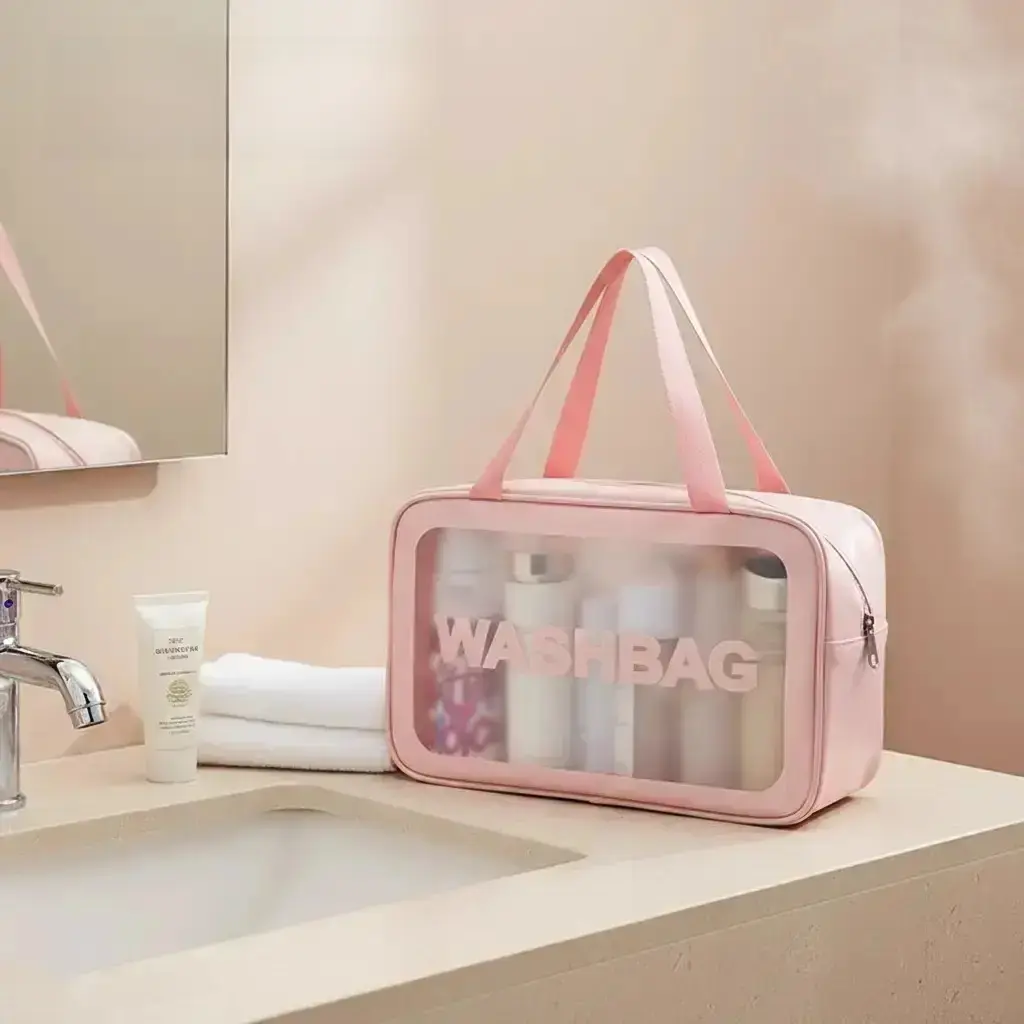 1 Piece Portable Makeup Bag, Large Capacity Travel Cosmetic Storage Bag, PVC Waterproof Toiletry Bag, Travel Cosmetic Bags, Makeup Pouch