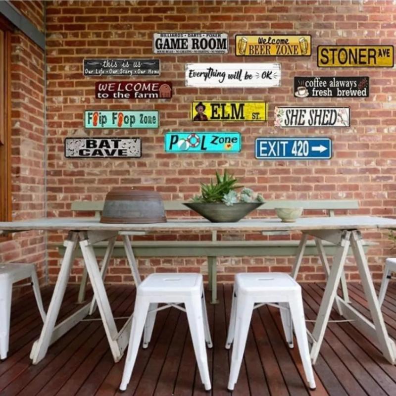 1PC 2D Plane Retro Iron Wall Decoration Sign - Hot Tub Time Nostalgic Street Scene Sign with Multi-State License Plate, 16x4inch Bathroom Home Decoration, No Electricity Required, Easy Installation, Metal Texture