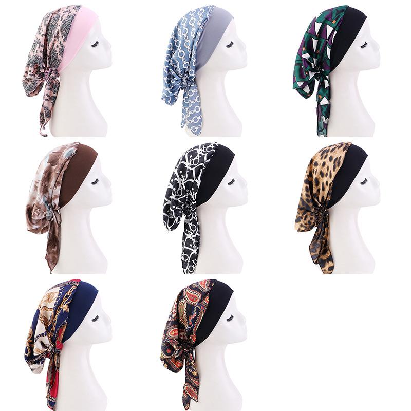 Elastic Wide Band Satin Bonnet, Ethnic Print Head Wrap Hair Care Cap