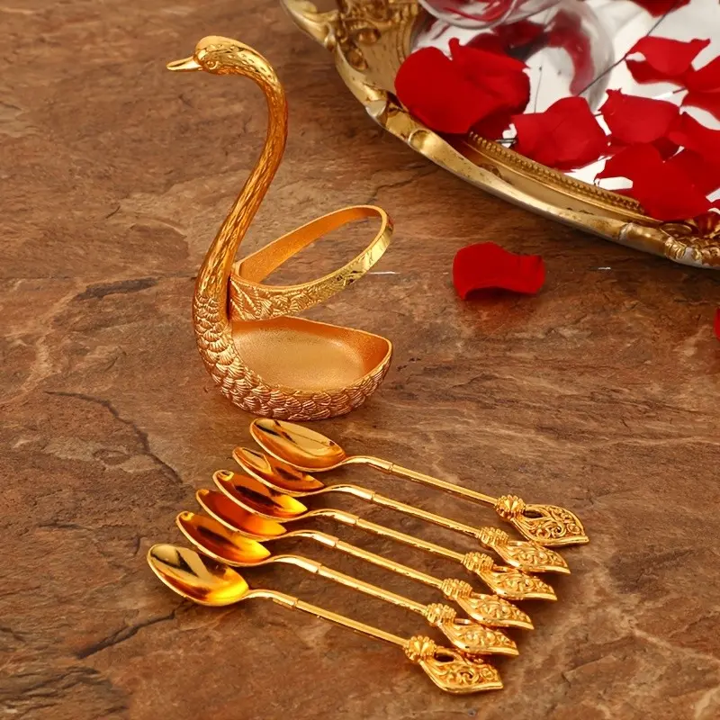 Elegant Swan Decor Spoon Set with Storage Stand, Cute Coffee & Dessert Spoons, Rustproof Durable Flatware Tableware, Ideal Gift for Mother's Day, Father's Day & Birthday